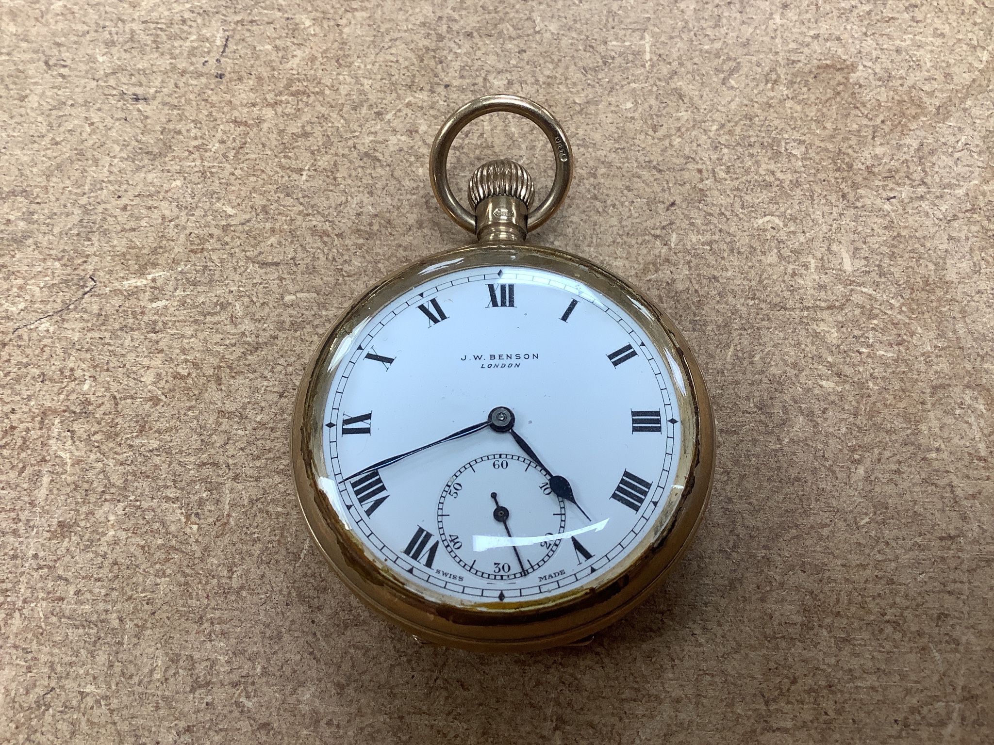 Seven assorted pocket watches including a 9ct gold open face J.W. Benson pocket watch, gross weight 83.3 grams, a silver open face pocket watch by H. Samuel, Manchester and five other gold plated or base metal pocket wat